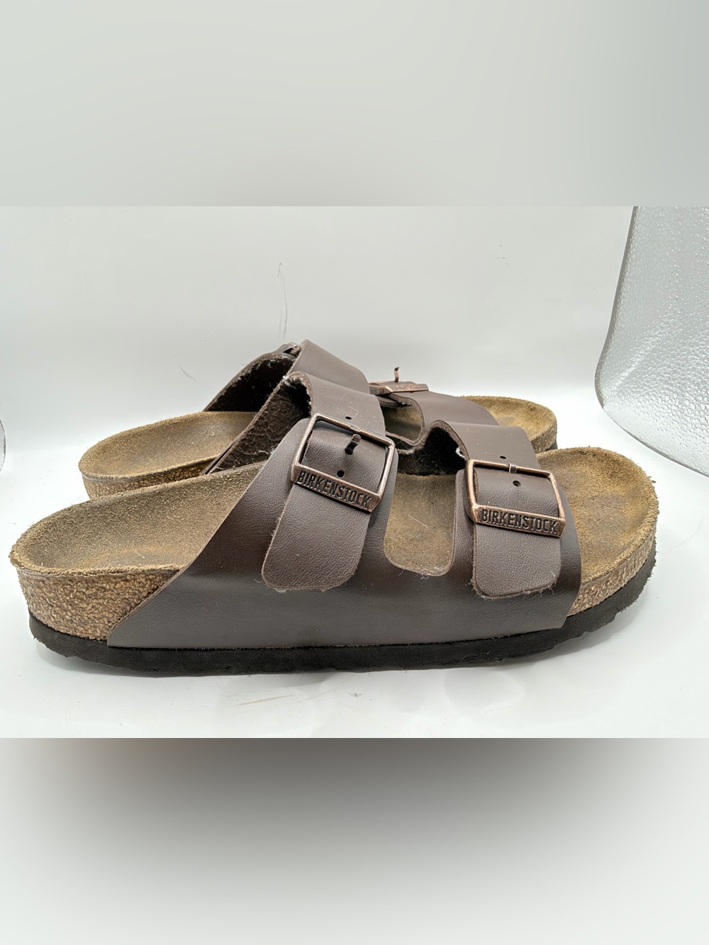 Birkenstock Arizona Two-Strap Sandal in Brown with Copper Buckles